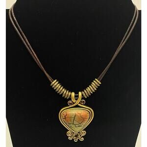 Chico's Double Cord Necklace with Gold Tone Shimmer Rhinestone Pendant